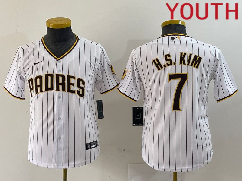 Youth San Diego Padres #7 H.S.Kim White stripe Game 2024 Nike MLB Jersey style 1->youth mlb jersey->Youth Jersey